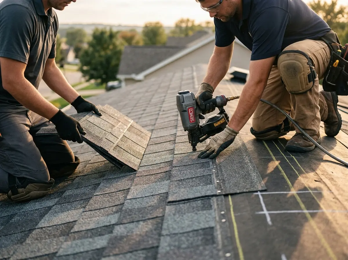Professional roofer working on a residential roof in Brent